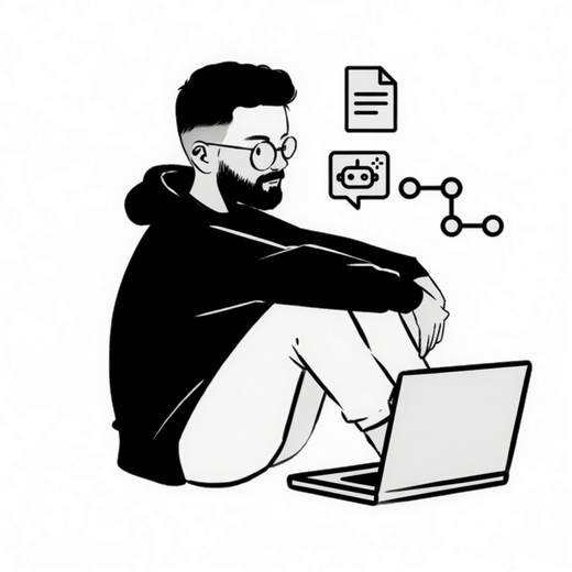Editorial illustration of Mario working with applied AI interfaces
