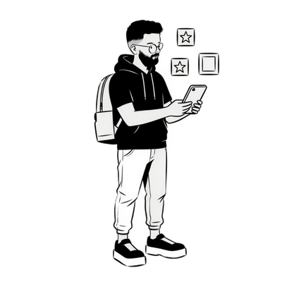 Editorial illustration of Mario standing reviewing product design quality