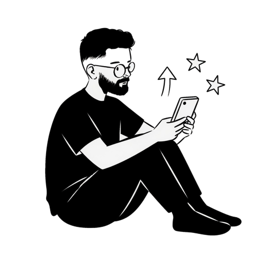 Editorial illustration of Mario reviewing product ratings on a phone