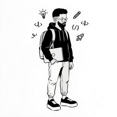 Editorial illustration of Mario standing with a laptop, owning the full product loop